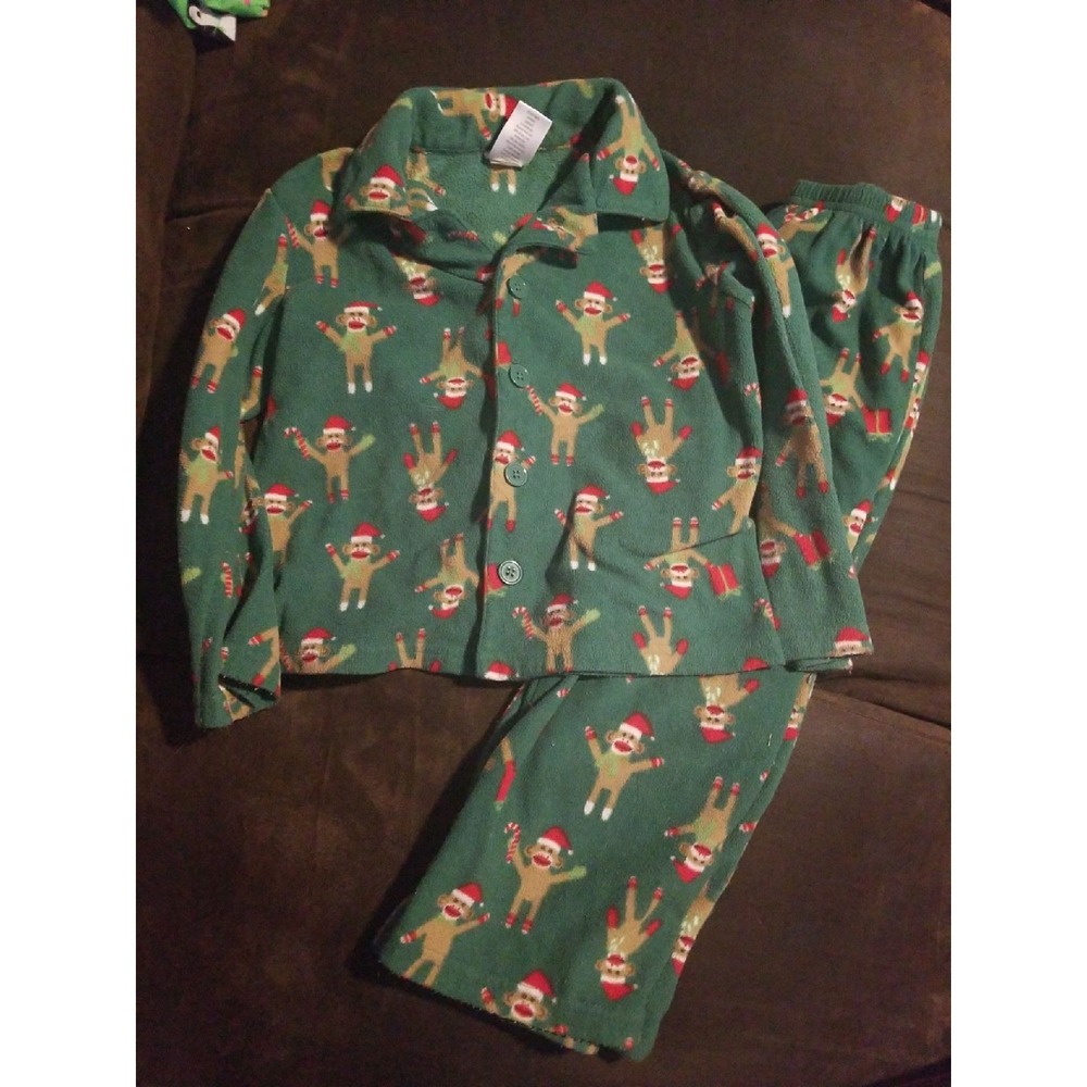 Gymboree outlet green monkey Christmas pajamas size XS 3 4‎